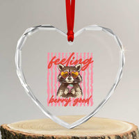 Feeling Berry Good Heart Crystal Glass Ornament Funny Raccoon Strawberry Summer Vibes
