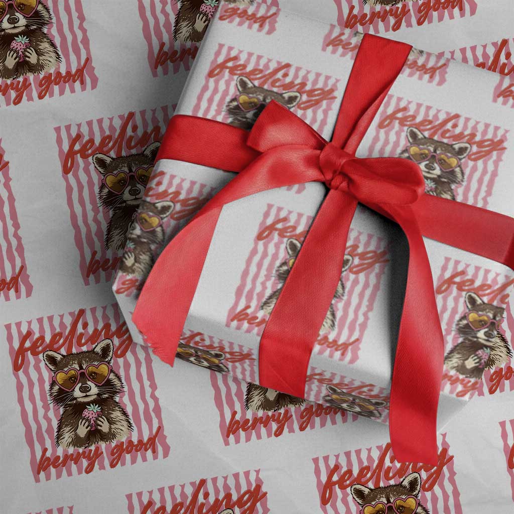 Feeling Berry Good Wrapping Paper Roll Funny Raccoon Strawberry Summer Vibes