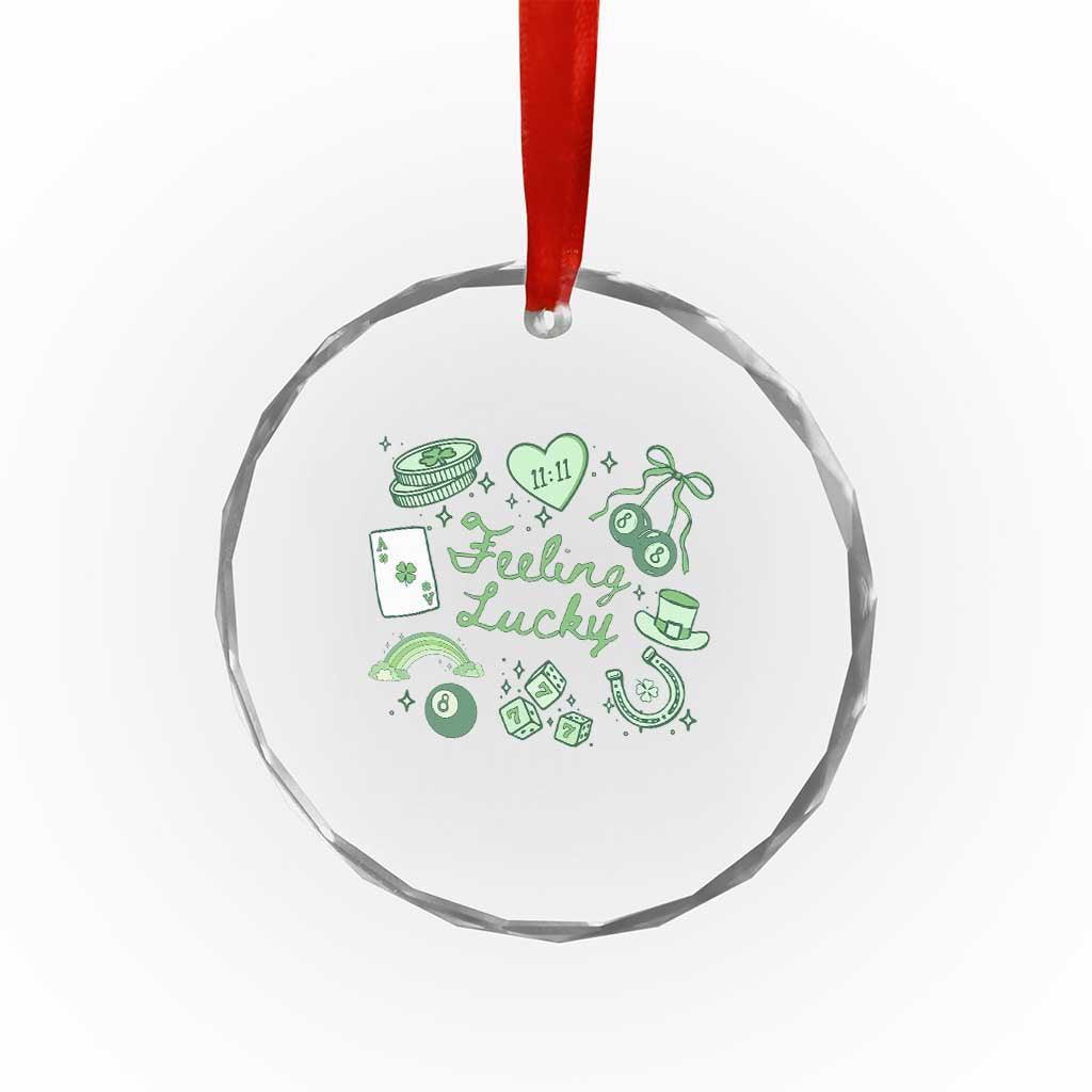 Feeling Lucky St Patricks Day Coquette Shamrock Crystal Glass Ornament