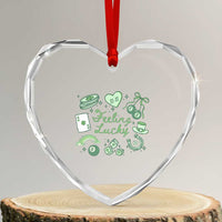Feeling Lucky St Patricks Day Coquette Shamrock Heart Crystal Glass Ornament
