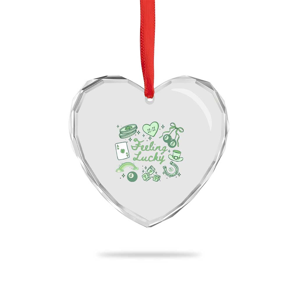 Feeling Lucky St Patricks Day Coquette Shamrock Heart Crystal Glass Ornament