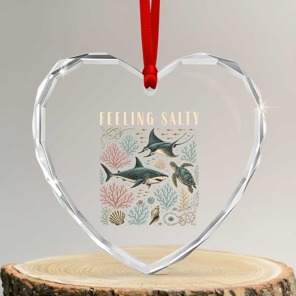 Feeling Salty Shark Lover Vintage Ocean Life Heart Crystal Glass Ornament