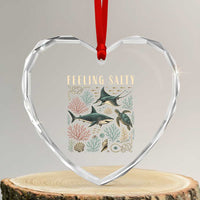 Feeling Salty Shark Lover Vintage Ocean Life Heart Crystal Glass Ornament
