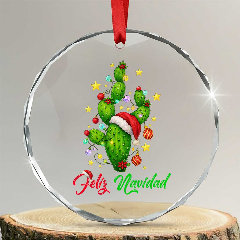 Feliz Navidad Cactus Crystal Glass Ornament Funny Spanish Christmas Gift - Wonder Print Shop