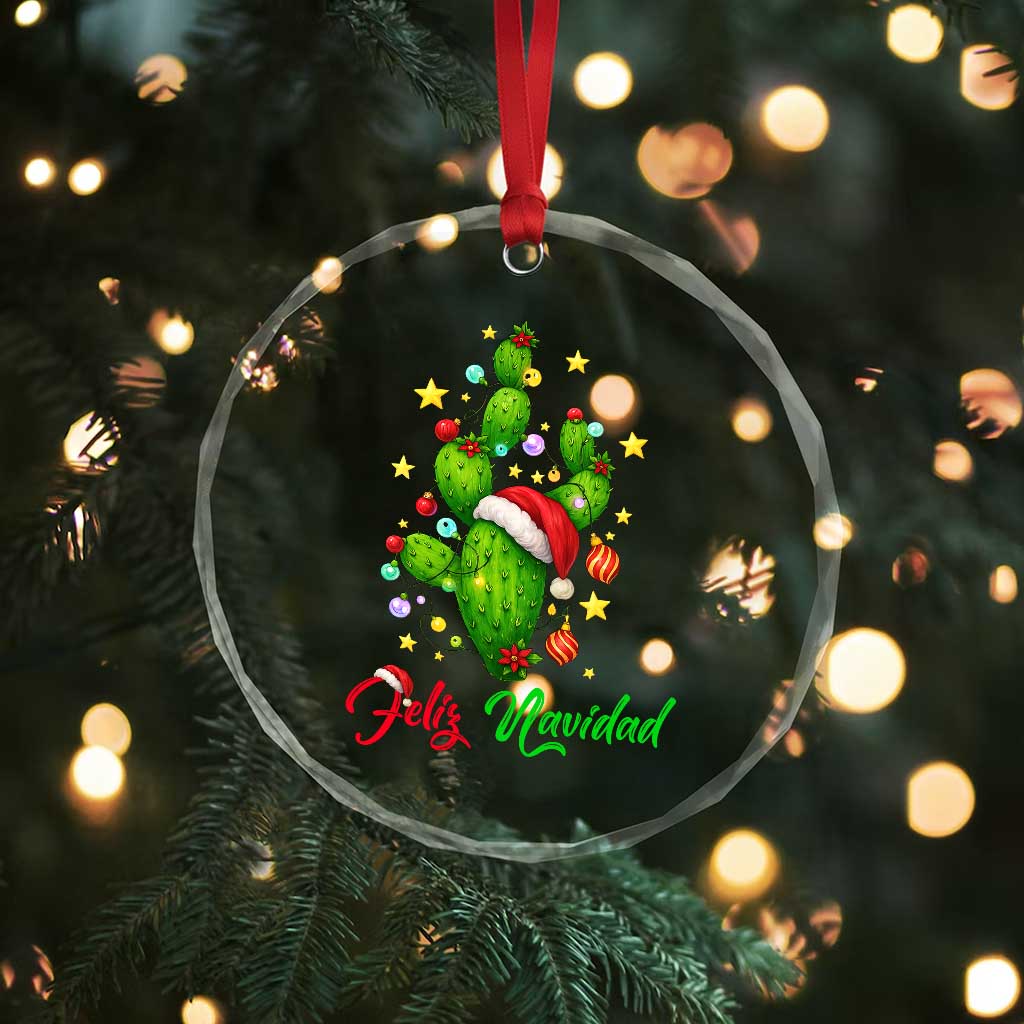 Feliz Navidad Cactus Crystal Glass Ornament Funny Spanish Christmas Gift - Wonder Print Shop