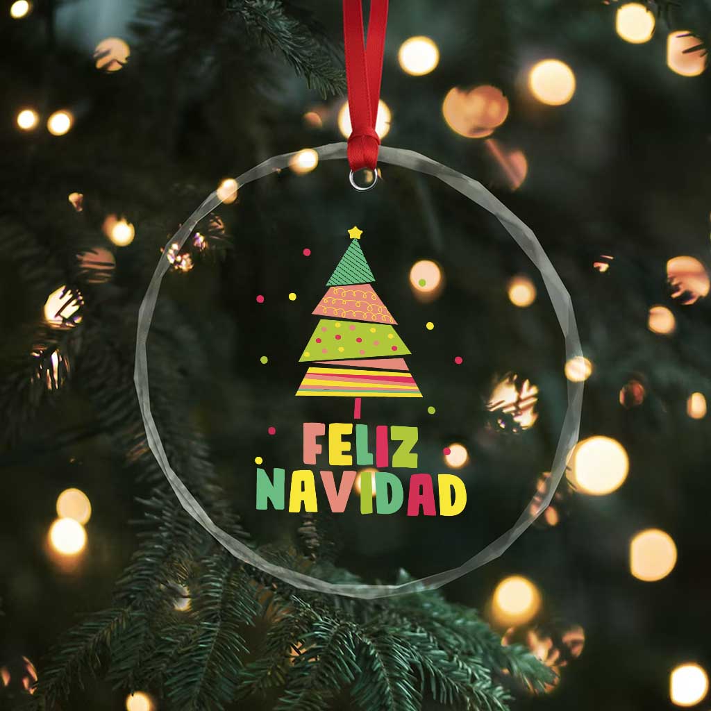 Feliz Navidad Colorful Xmas Tree Spanish Crystal Glass Ornament TS09