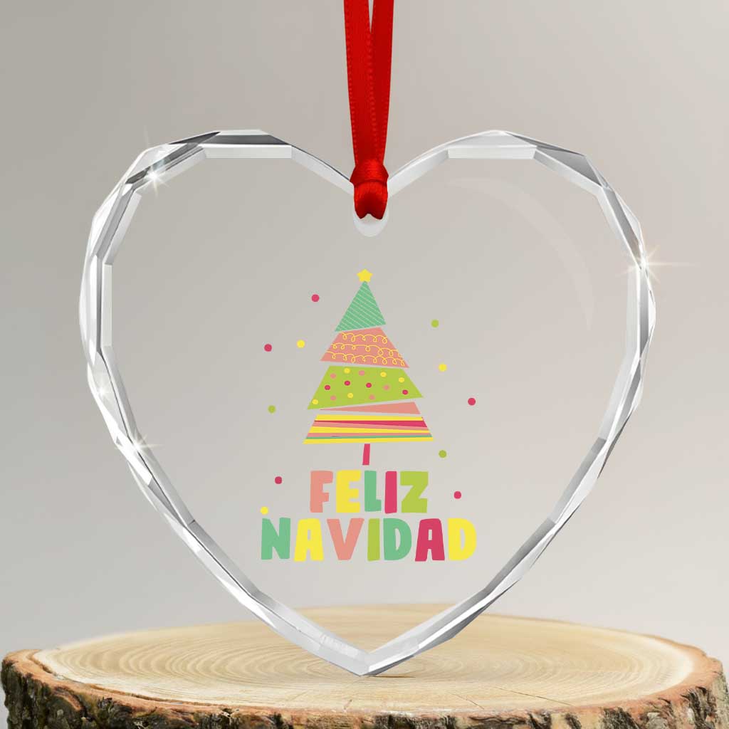 Feliz Navidad Colorful Xmas Tree Spanish Heart Crystal Glass Ornament - Wonder Print Shop