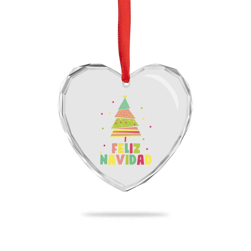 Feliz Navidad Colorful Xmas Tree Spanish Heart Crystal Glass Ornament - Wonder Print Shop