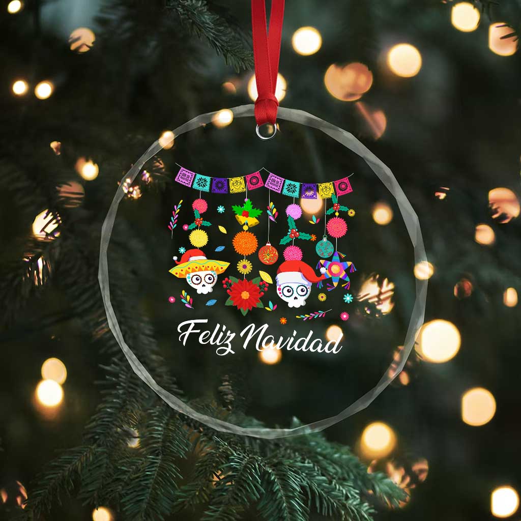 Feliz Navidad Crystal Glass Ornament Funny Christmas In Mexico Sugar Skull Pinata Star - Wonder Print Shop