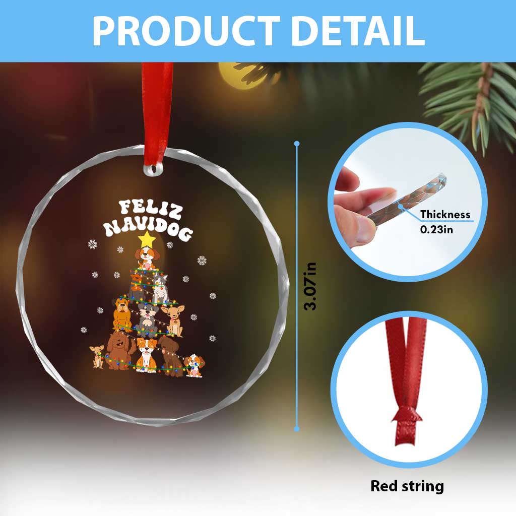 Feliz Navidog Dog Funny Xmas Crystal Glass Ornament TS09