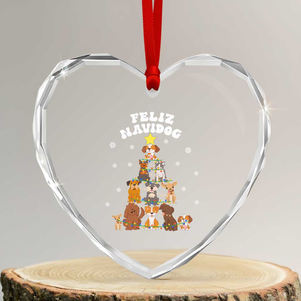 Feliz Navidog Dog Funny Xmas Heart Crystal Glass Ornament - Wonder Print Shop