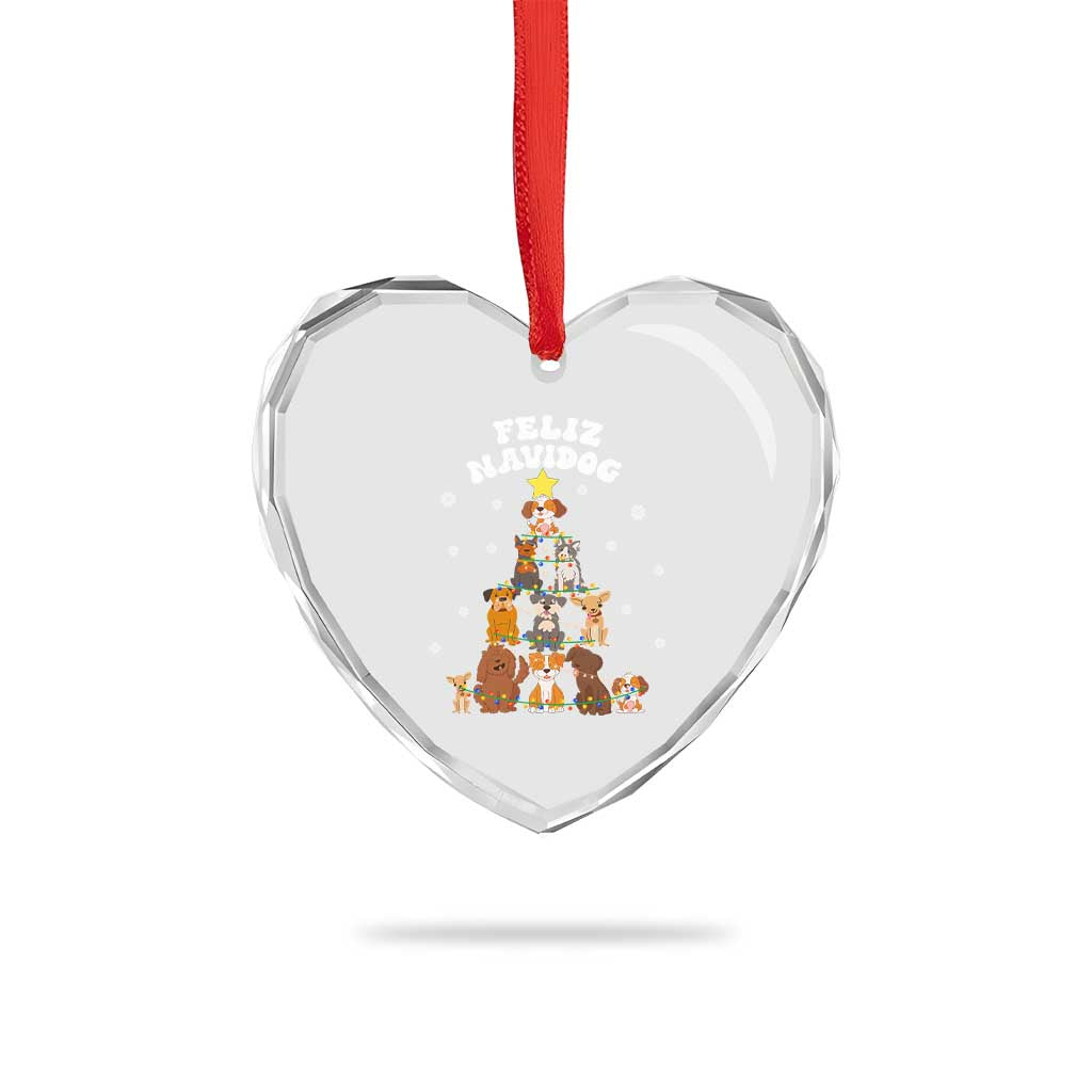 Feliz Navidog Dog Funny Xmas Heart Crystal Glass Ornament - Wonder Print Shop