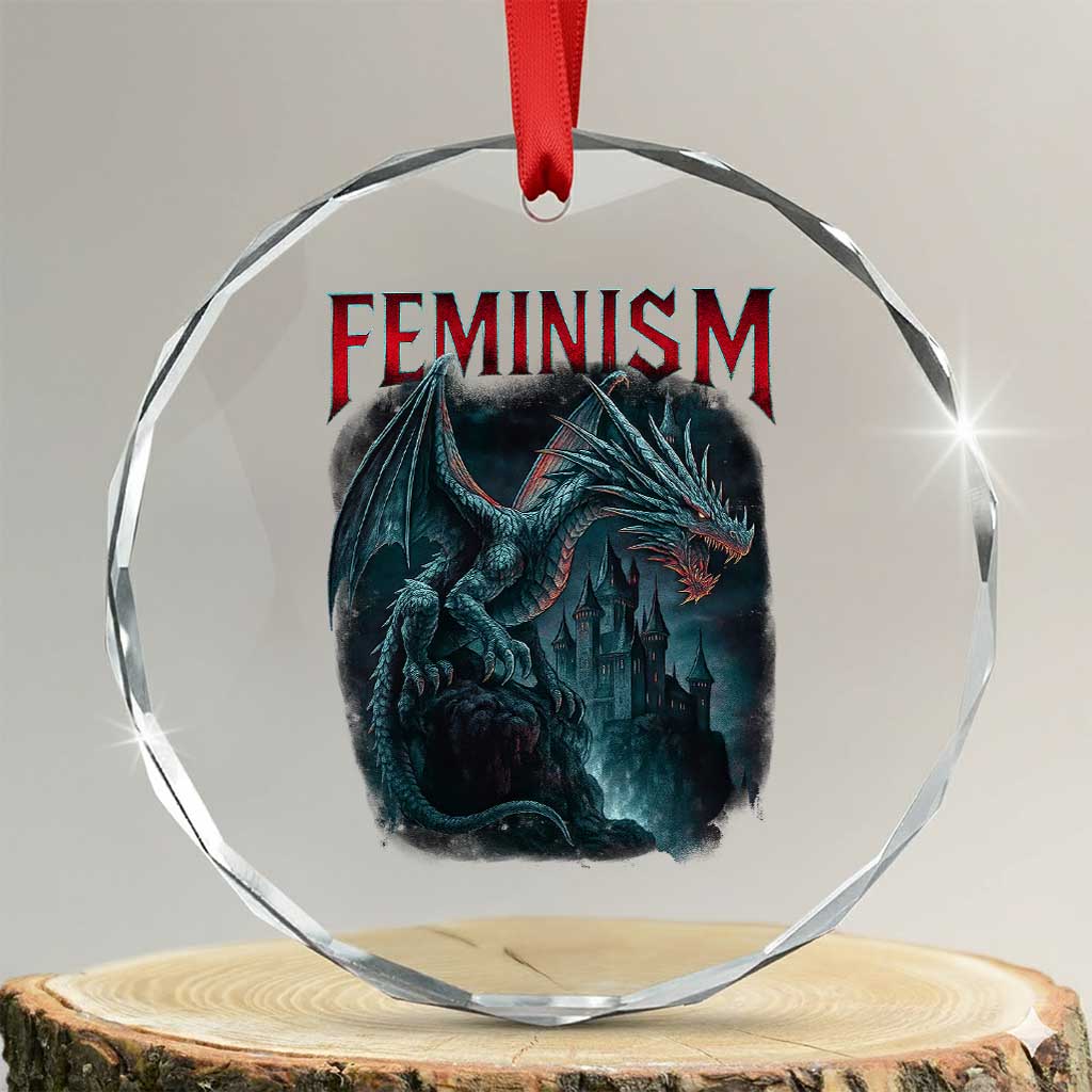 Feminism Dragon Crystal Glass Ornament Retro Vintage Gothic Fantasy Castle Feminist Empowerment - Wonder Print Shop