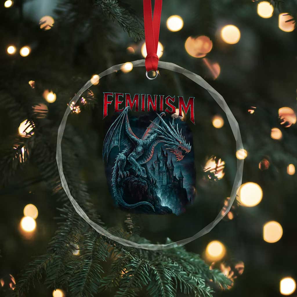 Feminism Dragon Crystal Glass Ornament Retro Vintage Gothic Fantasy Castle Feminist Empowerment - Wonder Print Shop