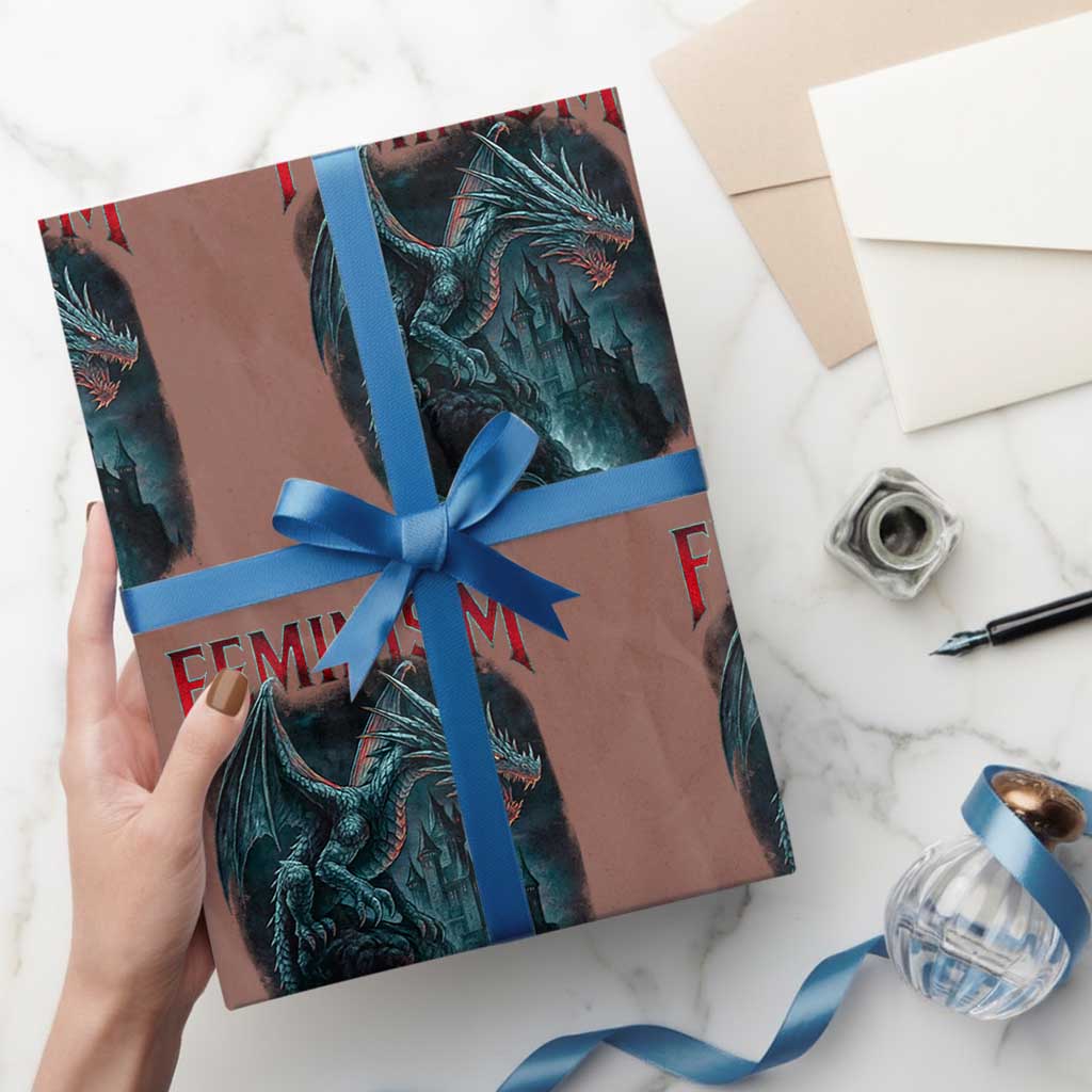 Feminism Dragon Wrapping Paper Roll Retro Vintage Gothic Fantasy Castle Feminist Empowerment - Wonder Print Shop