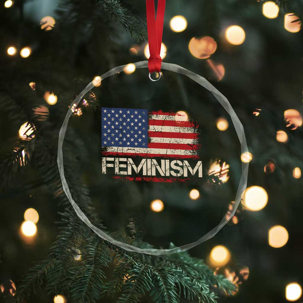 Feminism Feminist American Flag Crystal Glass Ornament Patriotic Womens Rights