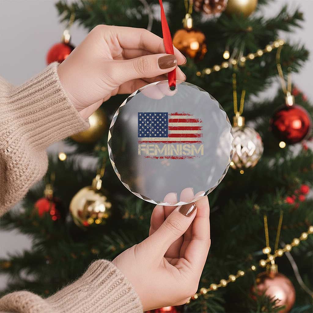 Feminism Feminist American Flag Crystal Glass Ornament Patriotic Womens Rights
