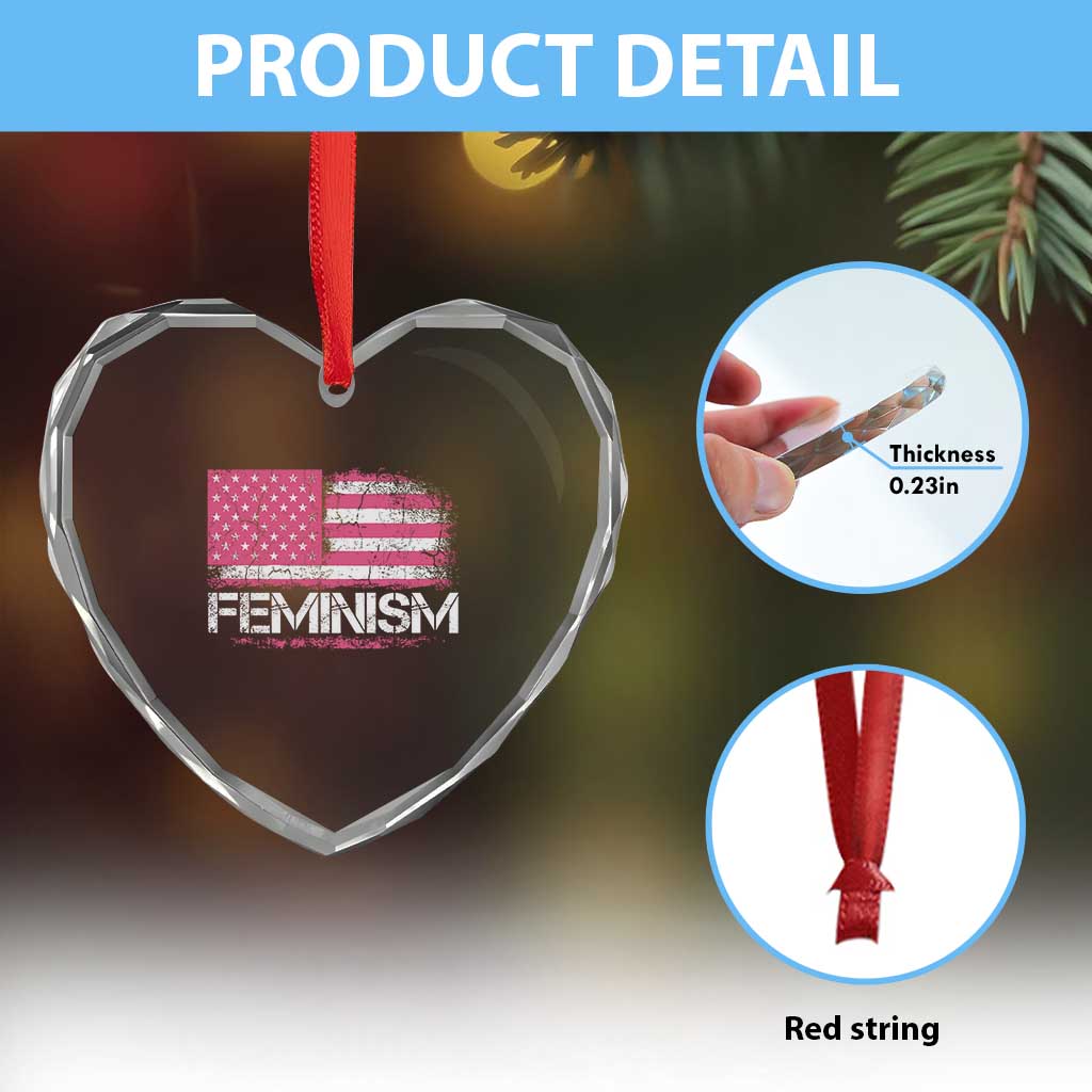 Feminism Feminist Pink American Flag Heart Crystal Glass Ornament Patriotic Womens Rights