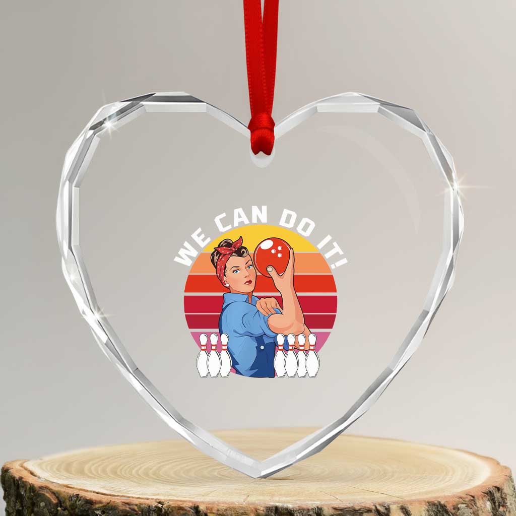Feminist Bowling Heart Crystal Glass Ornament We Can Do It - Wonder Print Shop