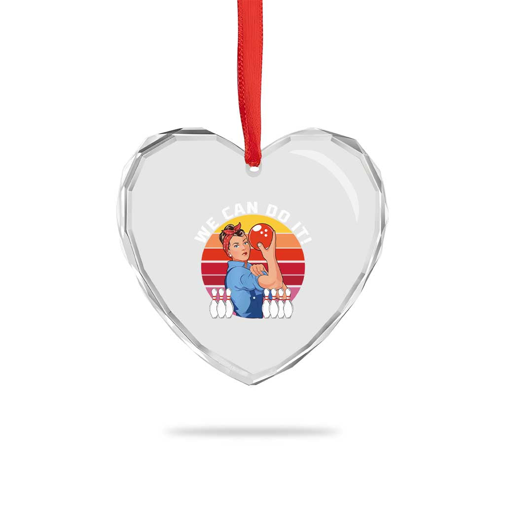 Feminist Bowling Heart Crystal Glass Ornament We Can Do It - Wonder Print Shop