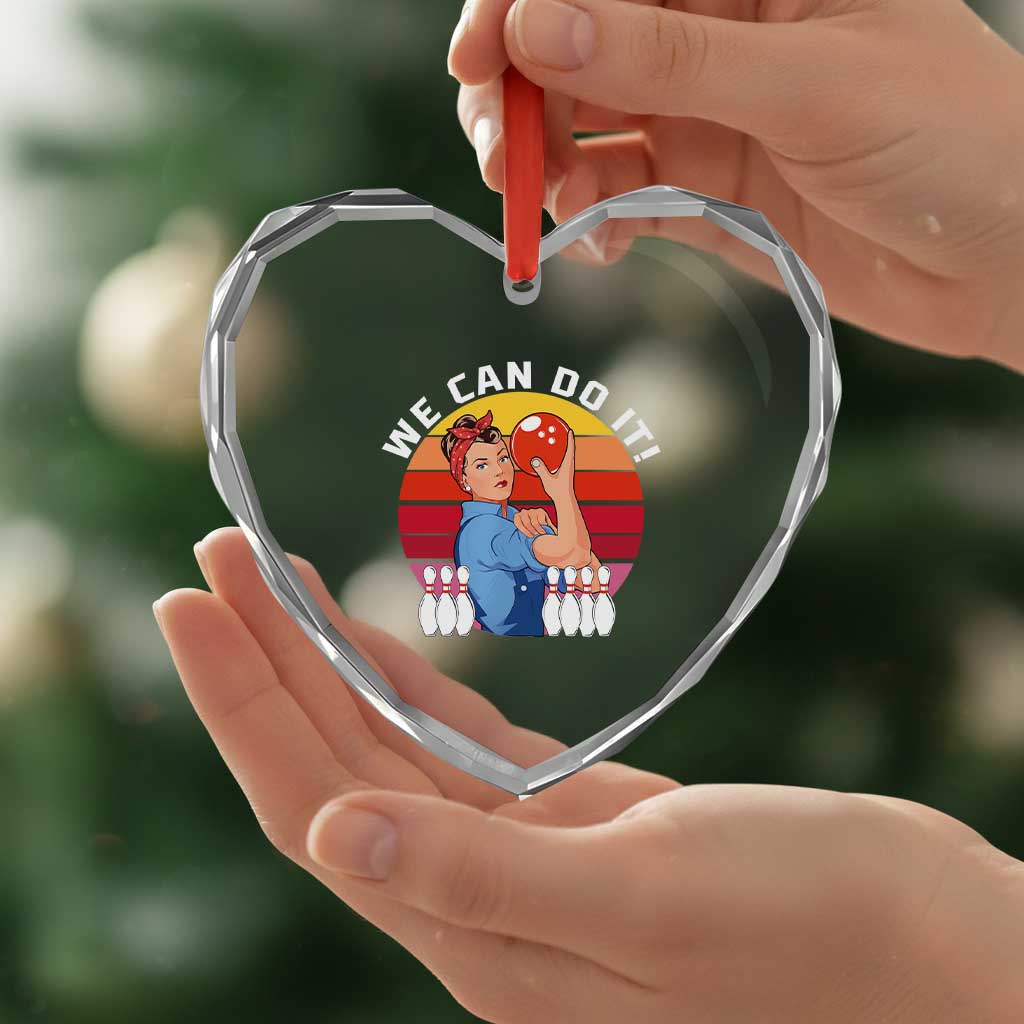 Feminist Bowling Heart Crystal Glass Ornament We Can Do It - Wonder Print Shop