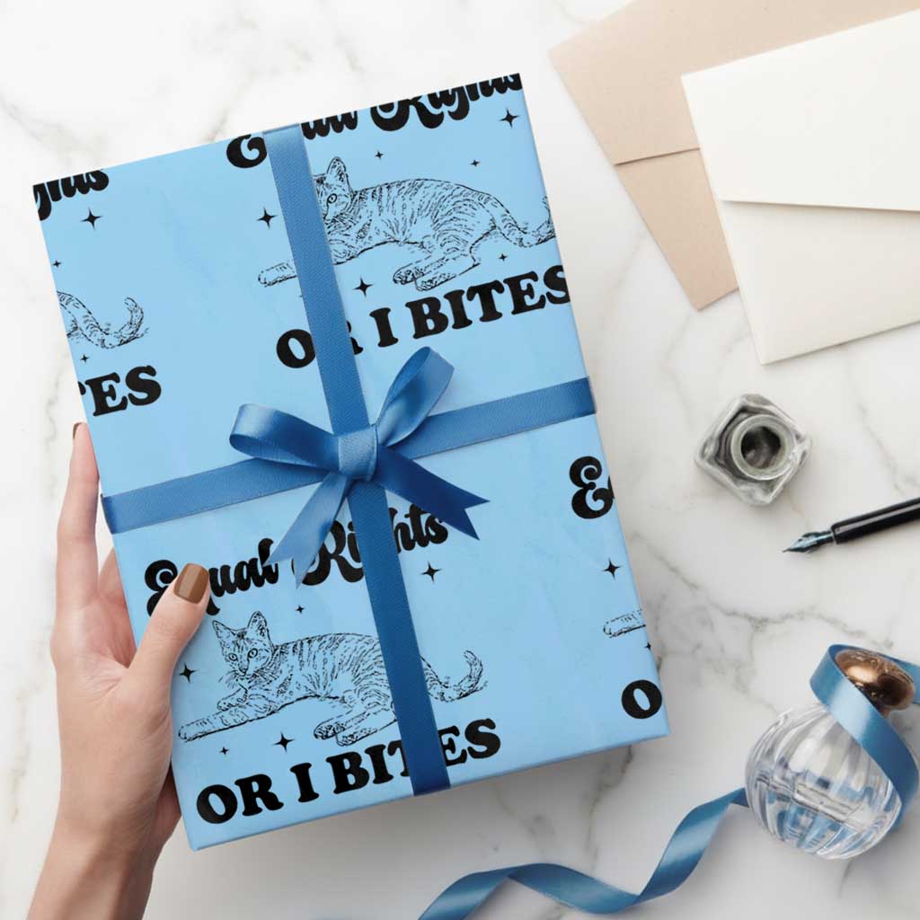Feminist Cat Wrapping Paper Roll Equal Rights or I Bites Human Rights - Wonder Print Shop