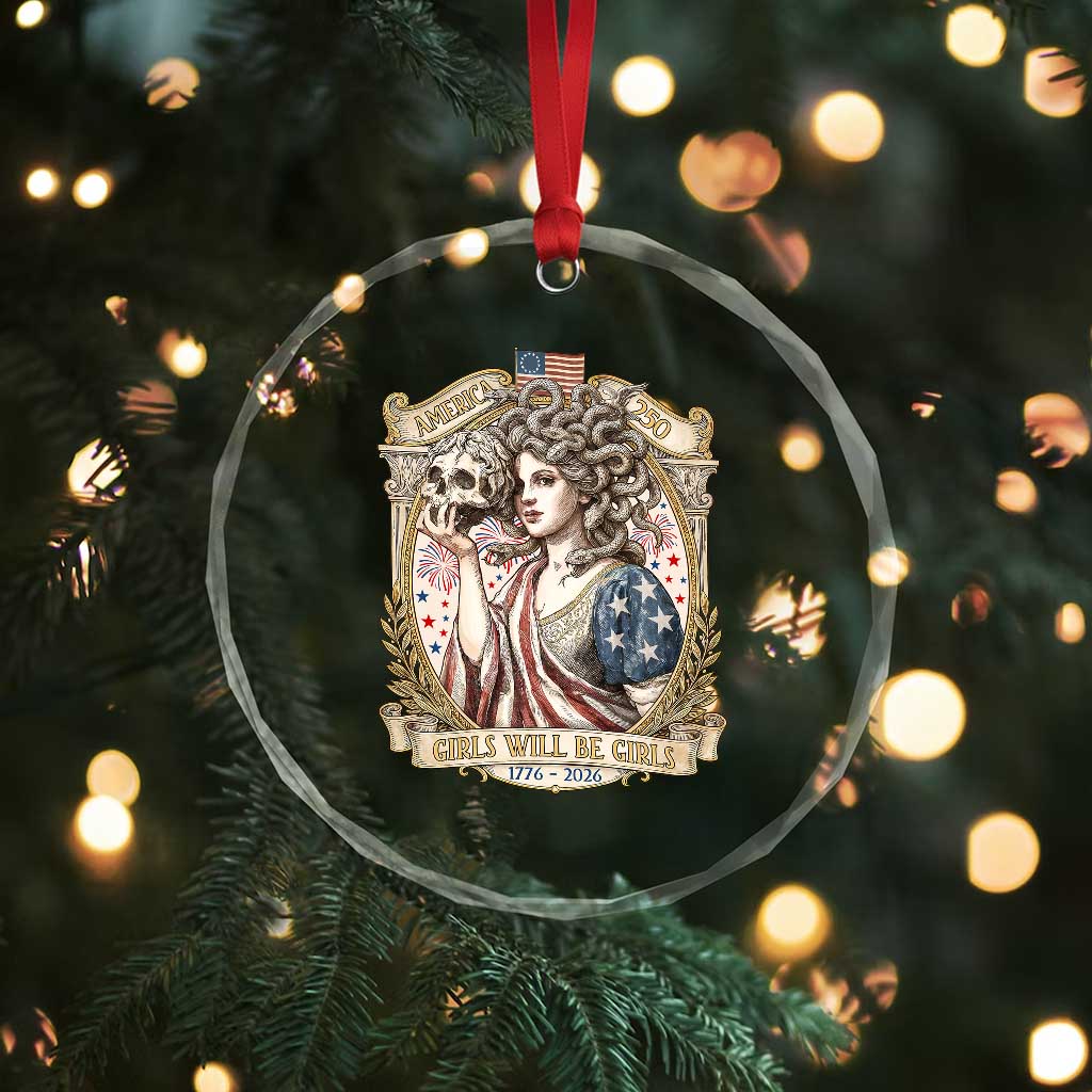 Feminist Medusa Girls Will Be Girls Crystal Glass Ornament USA 250 Anniversary Gift