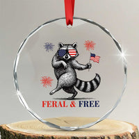 Feral and Free Dancing Raccoon Crystal Glass Ornament Funny 4th July Patriotic Animal US Flag and Fireworks TS02