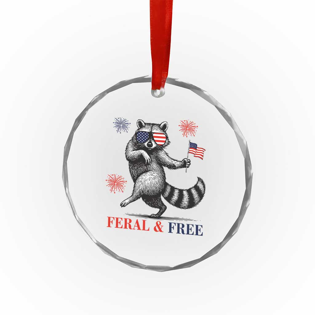 Feral and Free Dancing Raccoon Crystal Glass Ornament Funny 4th July Patriotic Animal US Flag and Fireworks TS02