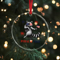 Feral and Free Dancing Raccoon Crystal Glass Ornament Funny 4th July Patriotic Animal US Flag and Fireworks TS02