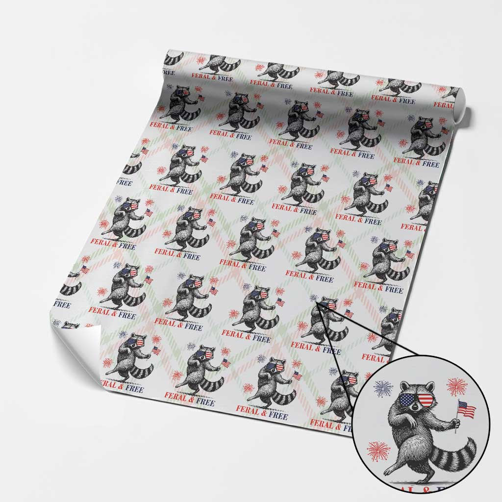 Feral and Free Dancing Raccoon Wrapping Paper Roll Funny 4th July Patriotic Animal US Flag and Fireworks - Wonder Print Shop