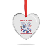 Feral and Free Funny Raccoon 4th of July Heart Crystal Glass Ornament 250 Years Of Freedom