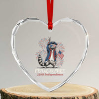 Feral and Free Funny Raccoon 4th of July Heart Crystal Glass Ornament USA 250 Years Freedom Independence Anniversary Gift