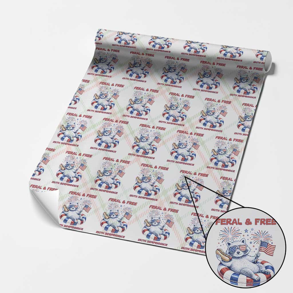 Feral and Free Funny Raccoon 4th of July Wrapping Paper Roll 250 Years Of Freedom