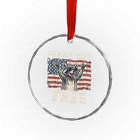 Feral But Free Funny Raccoon Patriotic Crystal Glass Ornament Cool American Flag Sunglasses Rock On Hand Signs Vintage USA Flag
