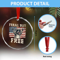 Feral But Free Funny Raccoon Patriotic Crystal Glass Ornament Cool American Flag Sunglasses Rock On Hand Signs Vintage USA Flag