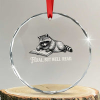 Feral But Well Read Crystal Glass Ornament Funny Raccoon Reading Book Lover