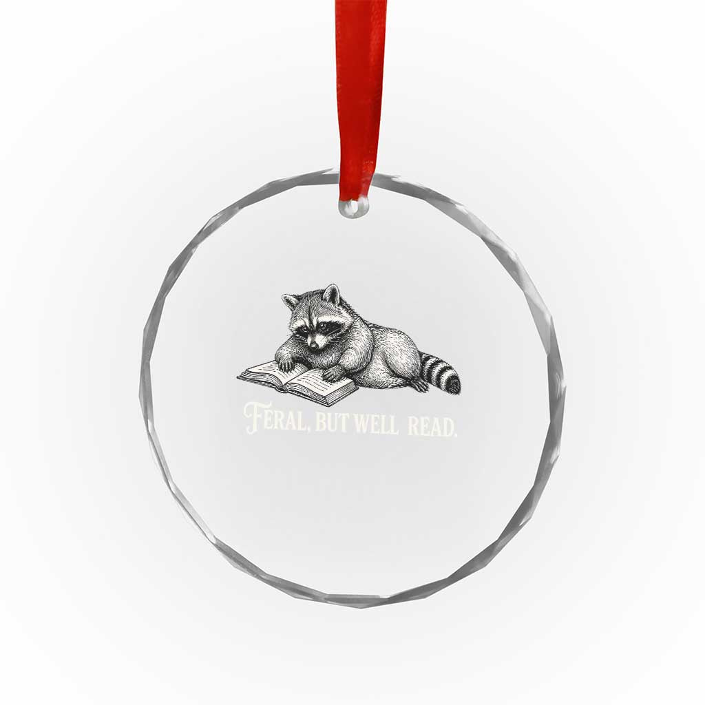 Feral But Well Read Crystal Glass Ornament Funny Raccoon Reading Book Lover
