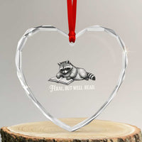 Feral But Well Read Heart Crystal Glass Ornament Funny Raccoon Reading Book Lover