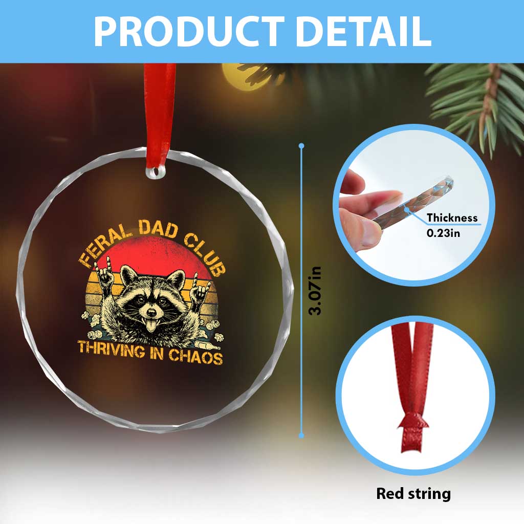 Feral Dad Club Crystal Glass Ornament Funny Raccoon Dad Retro Fathers Day Gift