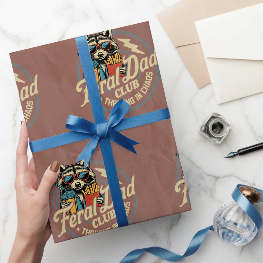 Feral Dad Club Wrapping Paper Roll Funny Raccoon Dad Birthday Fathers Day Gift