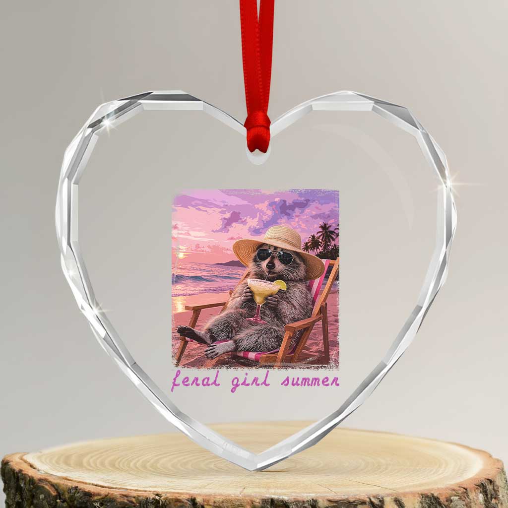 Feral Girl Summer Heart Crystal Glass Ornament Funny Raccoon Summer Beach Meme