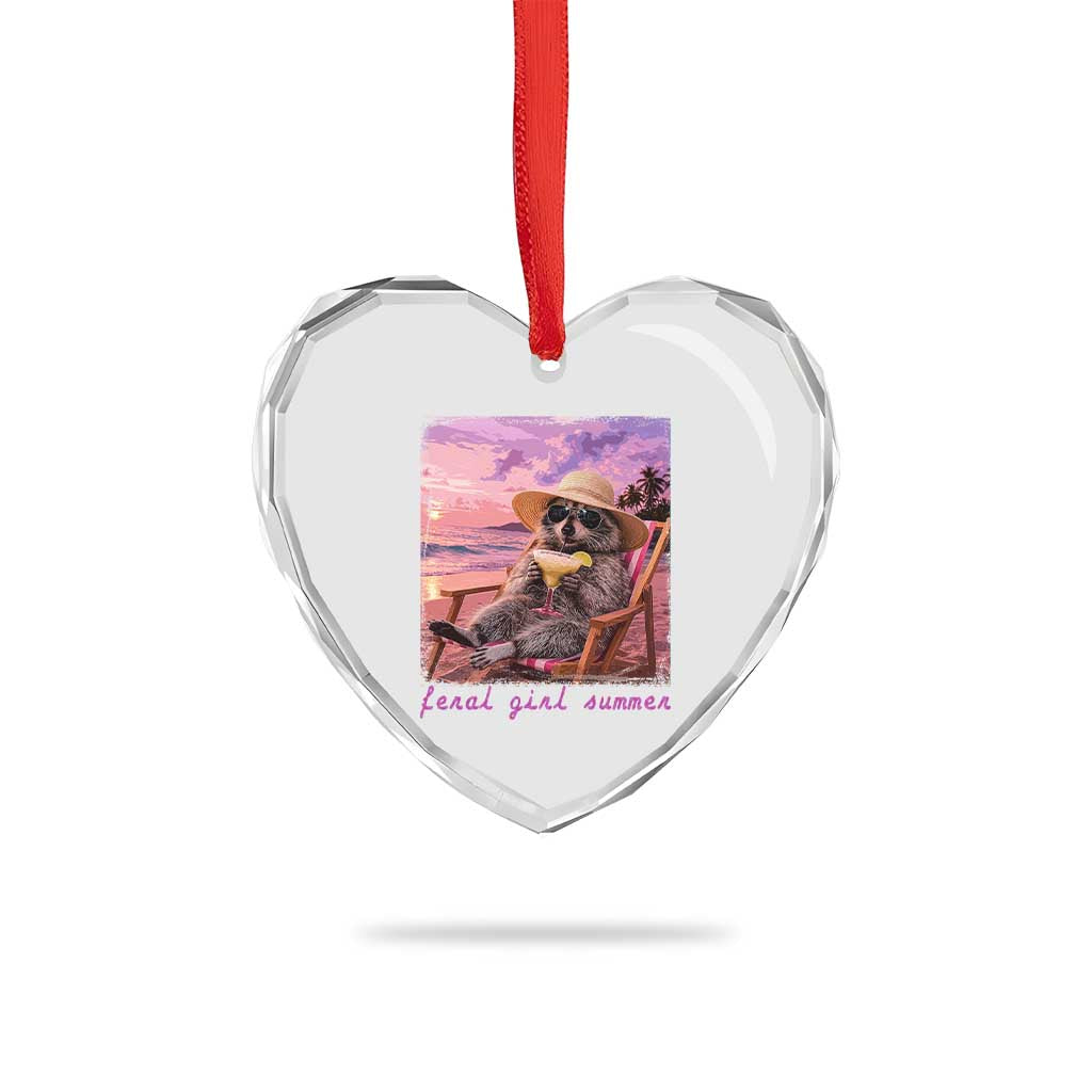 Feral Girl Summer Heart Crystal Glass Ornament Funny Raccoon Summer Beach Meme