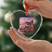 Feral Girl Summer Heart Crystal Glass Ornament Funny Raccoon Summer Beach Meme