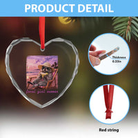 Feral Girl Summer Heart Crystal Glass Ornament Funny Raccoon Summer Beach Meme