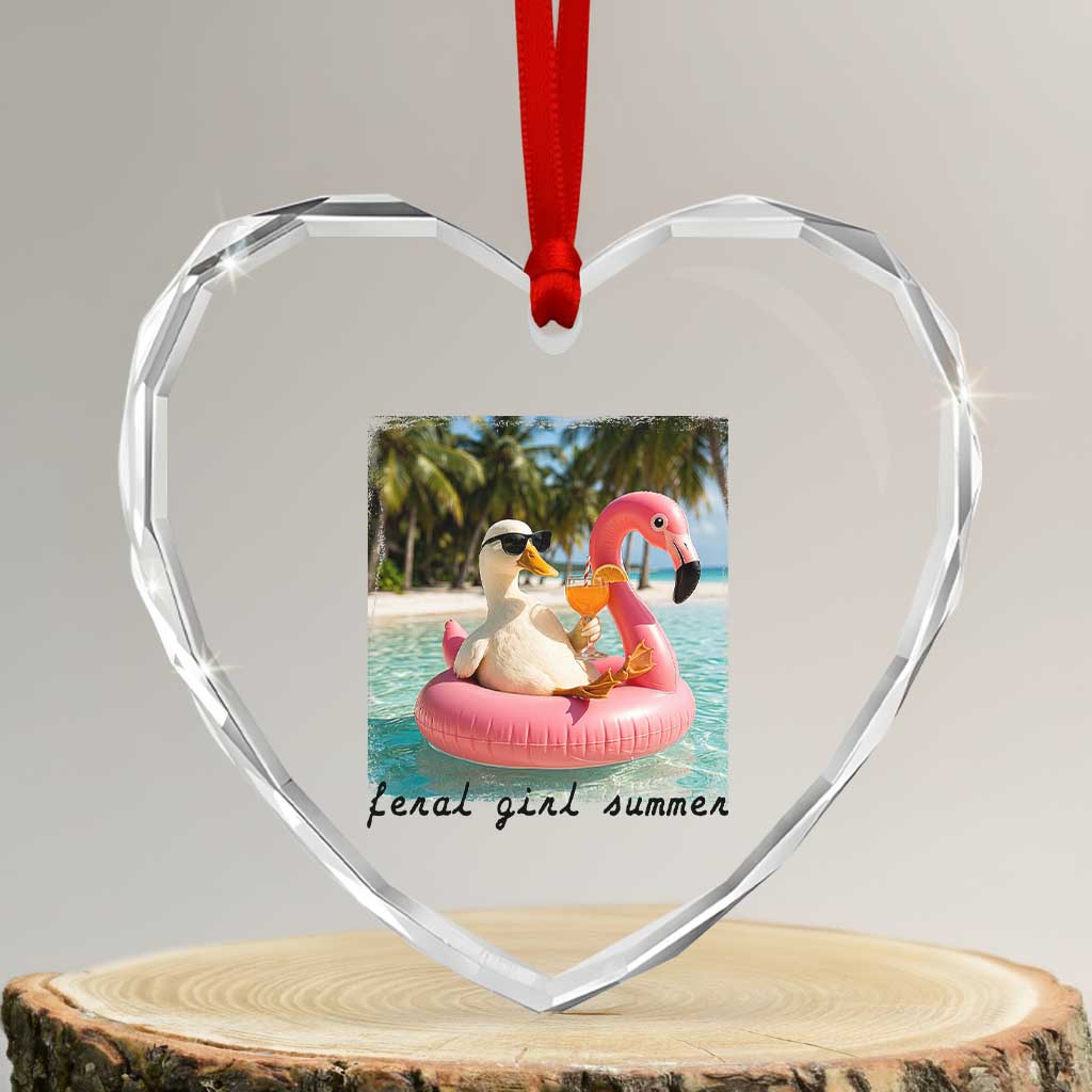 Feral Girl Summer Heart Crystal Glass Ornament Silly Goose Summer Beach Meme