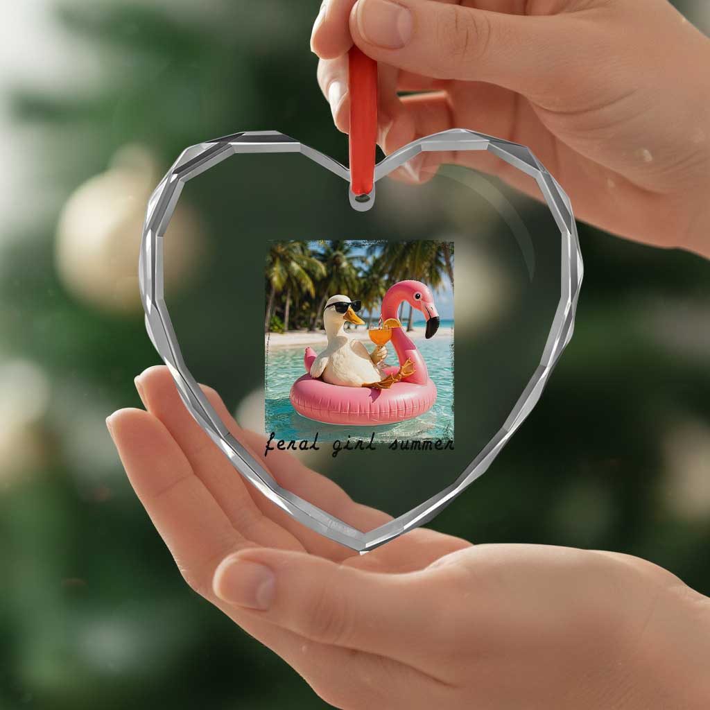 Feral Girl Summer Heart Crystal Glass Ornament Silly Goose Summer Beach Meme