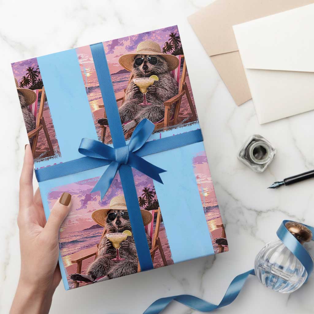 Feral Girl Summer Wrapping Paper Roll Funny Raccoon Summer Beach Meme