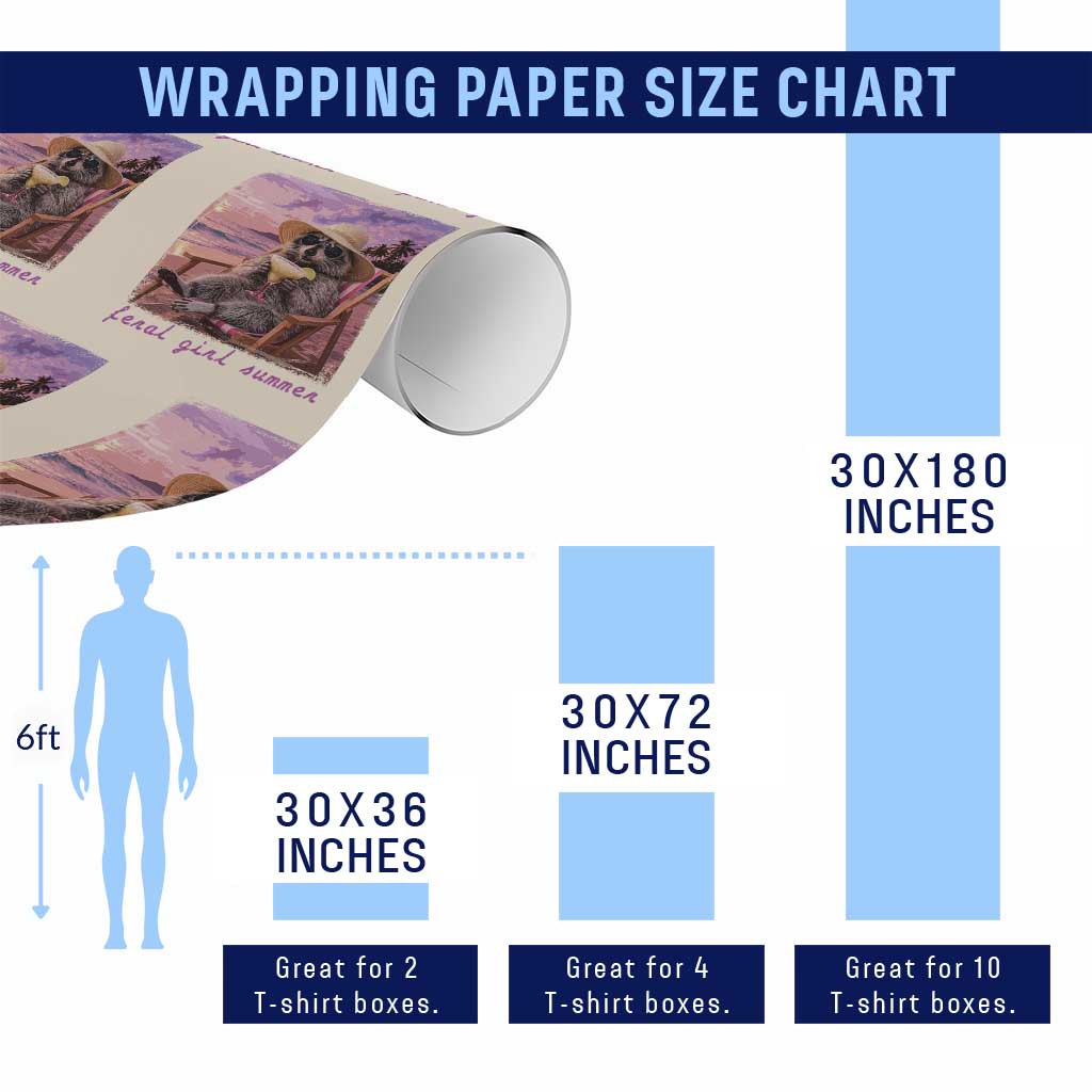 Feral Girl Summer Wrapping Paper Roll Funny Raccoon Summer Beach Meme