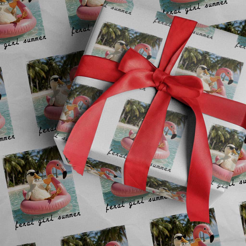 Feral Girl Summer Wrapping Paper Roll Silly Goose Summer Beach Meme